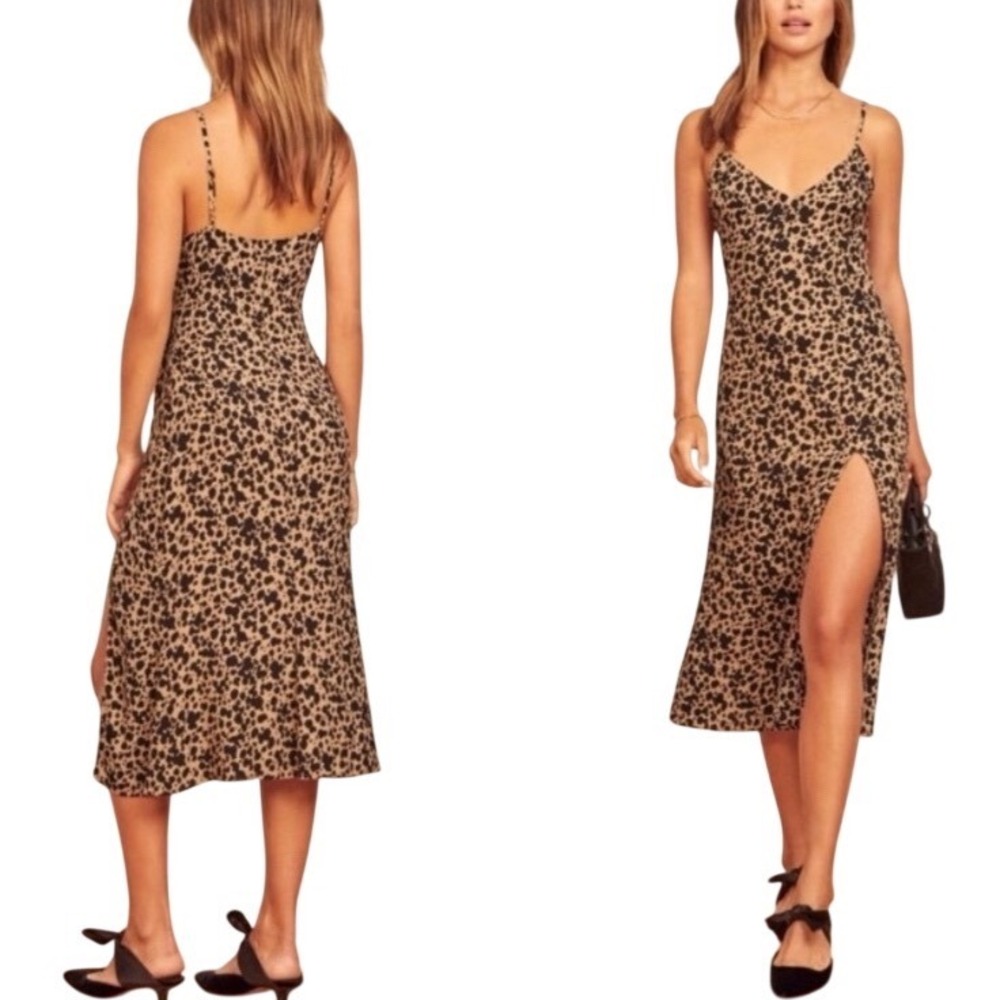 REFORMATION Crimini Midi‎ Slip Dress Size 10 Blitz Leopard Print
